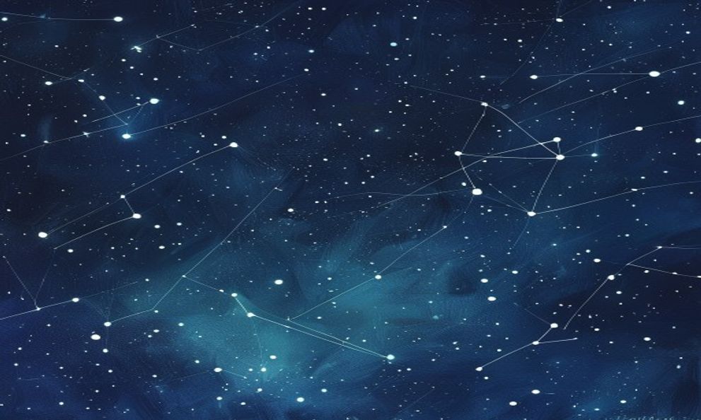 深い藍色の夜空に散らばる無数の星と、それらをうっすらと結ぶ細い光の線