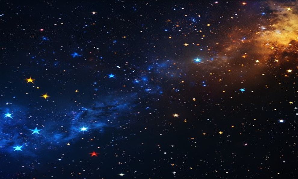 色とりどりに光る恒星が満ちる夜空のイメージ